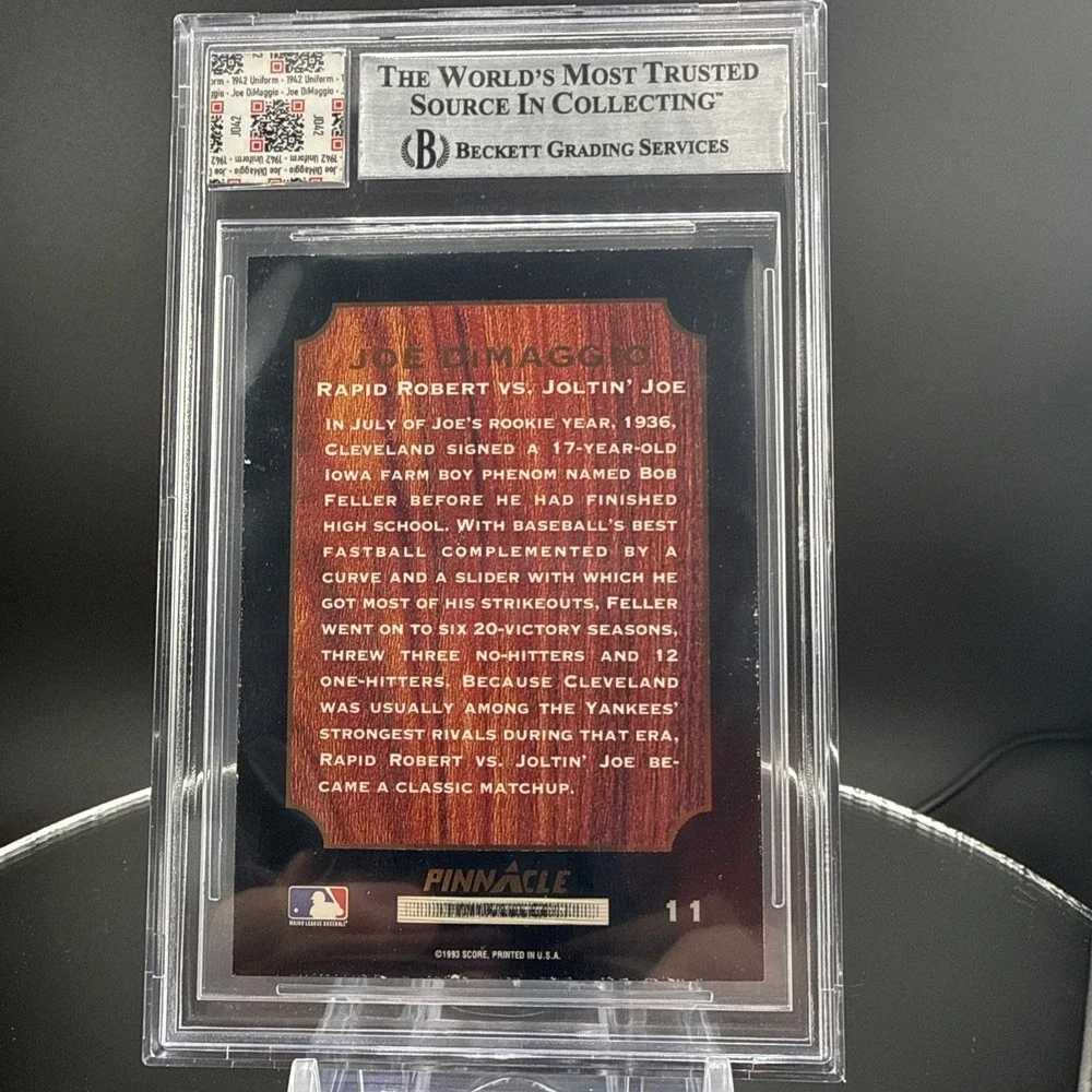 1942 Game Worn Jersey-  Pinnacle 1993 Dimaggio Rookie All-Star #6 BGS‎ Auth
